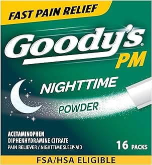 Goody's Nighttime Powder, Pain Reliever & Sleep Aid with Acetaminophen & Diphenhydramine Citrate, Caffeine Free, 16 Count