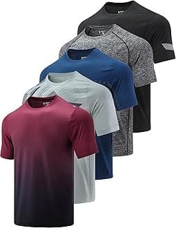 5 Pack Men’s Active Quick Dry Crew Neck T Shirts | Athletic Running Gym Workout Short Sleeve Tee Tops Bulk