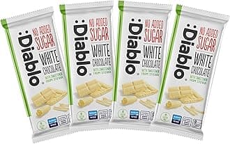 Diablo No Added Sugar White Chocolate – No Added Sugar Chocolate Bar Sweetened with Stevia, Gluten Free, Ideal for Any Occasion, Birthdays, Valentines, or Gift Hampers, 75g (Pack of 4)
