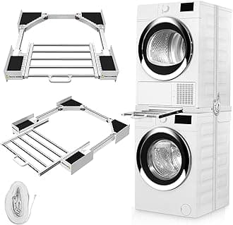 Washer Dryer Stacking Kit, Universal 29"/28"/27"/26"/25"/24" Stackable with Pull-Out Drying Rack, Adjustable Stacking Kit for Washer and Dryer, Connecting Frame with Ratchet Strap