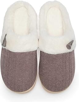 Women's Slip on Fuzzy Slippers Memory Foam House Slippers Outdoor Indoor Warm Plush Bedroom Shoes Scuff with Faux Fur Lining