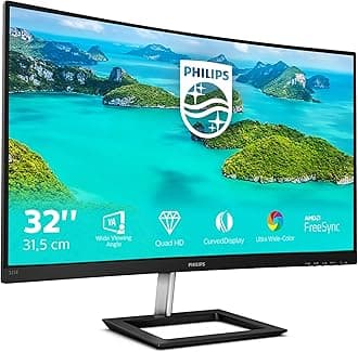 Philips 325E1C- 32 inch QHD Curved Monitor, 75Hz, 4ms, VA, AMD FreeSync, Flicker Free, Smart Image (2560 x 1440, 250 cd/m², HDMI 1.4/VGA/.DP 1.2)