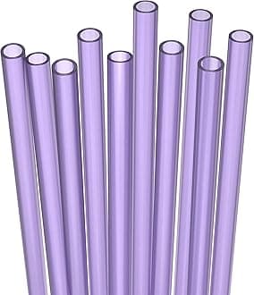 10 Long Reusable Hard Purple Plastic Drinking Straws, Medium Width + Sturdy Cleaning Brush - for Tumblers, Mason Jars, Milshakes and Smoothies - Dishwasher Safe BPA Free