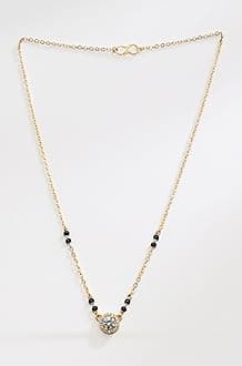 JHB AD Diamond Boll Pendant Black Beads Chain Short Mangalsutra For Women's