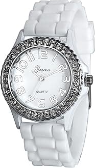 AvanerWomen's Silicone Rhinestones Watches Analog Quartz Silicone Strap Bling Wristwatch