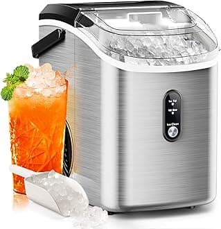 Nugget Ice Maker Countertop, 35.5Lbs/24Hrs Chewable Sonic Ice Machine with Self-Cleaning, Handle, Water Tank, Quiet Operation & Portable Pellet Ice Maker for Home, Office, Kitchen, Bar, Silver