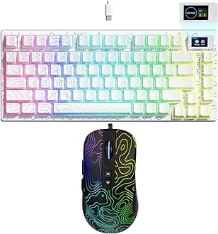 Womier SK80 75% Percent Keyboard Gaming with Color Multimedia Display Mechanical Keyboard Wired Gaming Mouse, 128000 DPI RGB Computer Mouse Topographic
