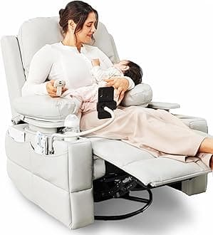 MAMAZING Lullapod Pro Oversized Rocking Chair Nursery with Adjustable Armrests, Electric Glider Nursing Chair for Breastfeeding, Power Swivel Recliner Chairs, Oeko-TEX & FSC Certified (Off White)