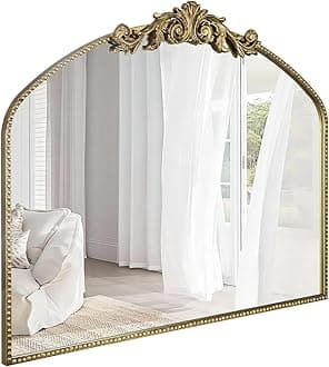 AIXI HOME Vintage Gold Arched Mirror 40"X31", Antique Baroque Mantel Mirror with Ornate Metal Frame, Victorian Dress Wall Mirror for Entryway/Fireplace/Living Room/Hallway/Bathroom/Bedroom