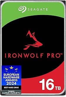Seagate IronWolf, Pro 16TB, Enterprise Internal NAS HDD – CMR 3.5 Inch, SATA 6GB/s, 7,200 RPM, 256 MB Cache for RAID NAS - Frustration Free Packaging (ST16000NTZ01)