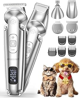oneisall Small Dog Clippers and Paw Trimmer with Low Noise, 4 - in - 1 Cordless Dog Grooming Kit with 3 - Level Speed Clippers (7000 RPM) for Grooming Thick Hair, Waterproof Shaver for Dogs and Cats