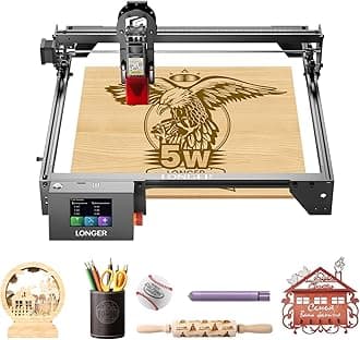 Longer RAY5 Laser Engraver, 5W Output Power, 0.08 * 0.08 mm High Precision Laser Engraver for Wood, Metal, Glass, Acrylic, Leather 15.7 "x15.7", Laser Engraving Machine for Wood/Glass/Acrylic