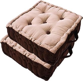 Kuber Industries (Pack of 2) Chair Pad | Seat Cushion with Botton & Handle | Comfortable Seating Pad | Relax Back Chair Pad | Cotton Chair Pad for Car, Office | Square Plain | Beige