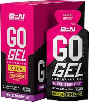 - BARE PERFORMANCE NUTRITION, BPN Go Gel Endurance, 24g of Carbohydrates & 100 Calories per Pack, Vegan + Gluten Free Running Gel, 10 Single-Serving Packs, Mixed Berry