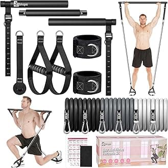 Bbtops Pilates Bar Kit with Resistance Bands,Pilates Bar with Stackable Bands Workout Equipment for Legs,Hip,Waist and Arm,Exercise Fitness Equipment for Women & Men Home Gym Yoga Pilates