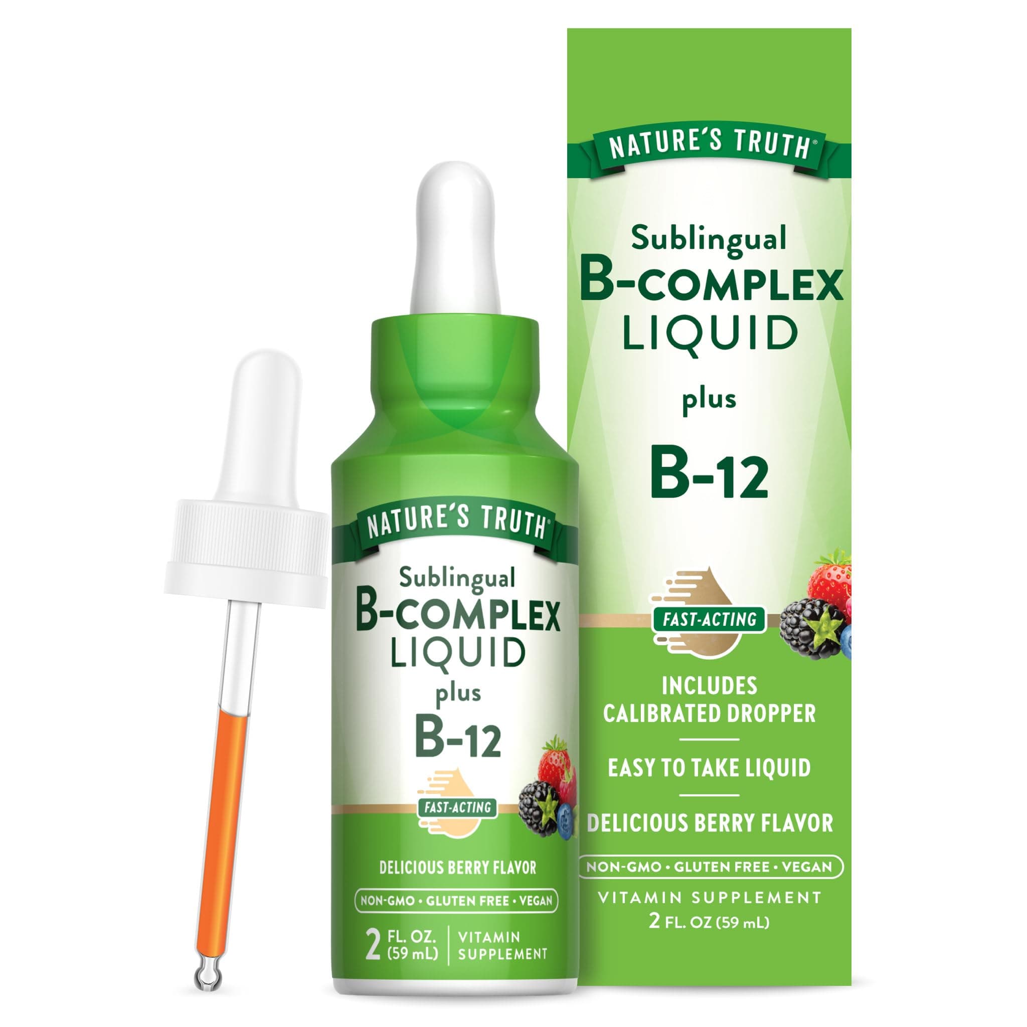 Nature's Truth Sublingual B Complex | with B12 | 2 Fluid Ounces | Berry Flavor | Vegan, Non-GMO & Gluten Free Supplement