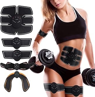 5 Pcs EMS Muscle Stimulator, Abs Trainer Hips Trainer Electronic Toning Belts, Abs Toning Belt Workout Equipment, Muscle Stimulator 6 Modes & 10 Intensity for Abdomen Arm Leg Hips Men & Women