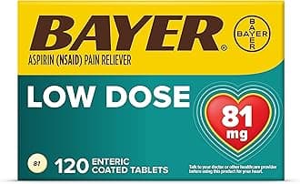Bayer Aspirin Regimen , 81mg Enteric Coated Tablets, Pain Reliever/Fever Reducer, 120 Count