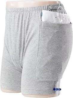 WEEOATAR Incontinence Care Shorts,Fistula Pants,Catheter Underwear Incontinence Pants,Urine Bag Underwear with Double Pockets for Nephrostomy,Foley,Suprapubic&Biliary Catheters(Man Light Grey,XXXL)