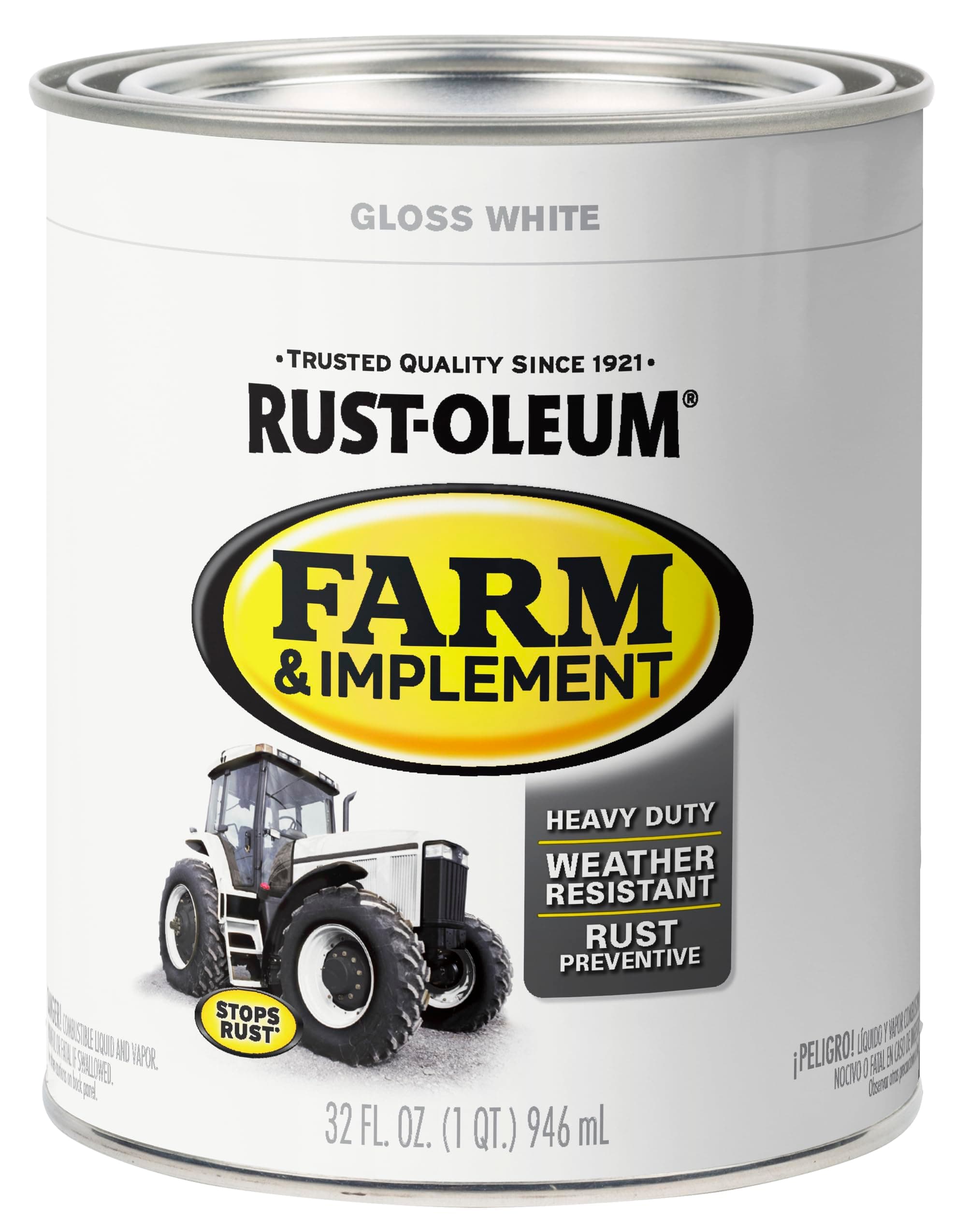 Rust-Oleum 280105 Farm & Implement Enamel Paint, Quart, Gloss White, (Pack of 1)