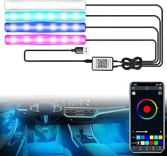 Car Interior Lights with Bluetooth App Control, XTAUTO USB Port 4 in 1 24 LED RGB Under Dash Footwell Neon Decorative Ambient Lamp Kits w/ 460 Colors DIY Music Mic Sync Mode for SUV Truck