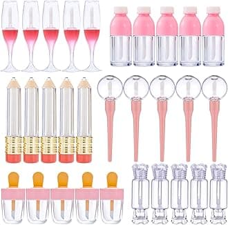 30 Pcs Cute Empty Lip Gloss Tubes, 6 Styles Lip Glaze Tubes Novelty Red Wine Glass Lip Oil Bottles Empty Lip,Refillable Lip Balm Containers for Women Girls DIY(5/8/10ML)