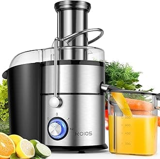 KOIOS 1300W Centrifugal Juicer Machines, High Juice Yield Juice Extractor with 3 inch Wide Feed Chute, Full Copper Motor & Titanium-Plated Filter, Easy Clean, 3 Speeds, BPA Free, Stainless Steel