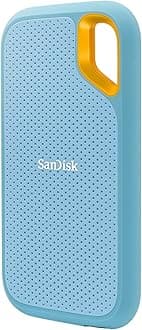 SanDisk 4TB Extreme Portable SSD - Up to 1050MB/s USB-C USB 3.2 Gen 2 IP65 Waterproof and Dustproof Updated Firmware Sky Blue - External Solid State Drive - SDSSDE61-4T00-G25B