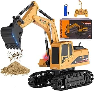 MQDMINI Construction Excavator - Toy Engineering Digger Truck, Remote Control Rechargable Hydraulic Car for 6 7 8 9 Year Old Boys Girls, Educational Birthday Gifts for Kids 3 4 5 Years Old