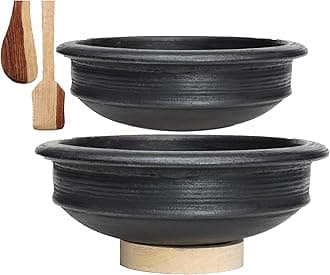 Craftsman India Online Deep Burned Clay Pot/Earthen/Mud/Mitti Handi for Cooking and serving Combo 1 & 2 Liter