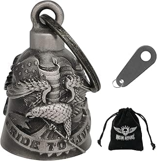Motorcycle Bell for Biker US Flag Riding Bell Guardian Bells Motorcycle Accessory or Keychain for Luck, With Bag Gift Box