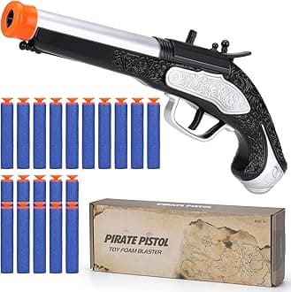 Pirate Toy Foam Blaster for Kids Boys Pirate Flintlock Pistol Toy with 20 Foam Darts Pirate Costume Play Accessories Halloween Pirate Cosplay Gift for 3 4 5 6 Year Olds Boys, Silver