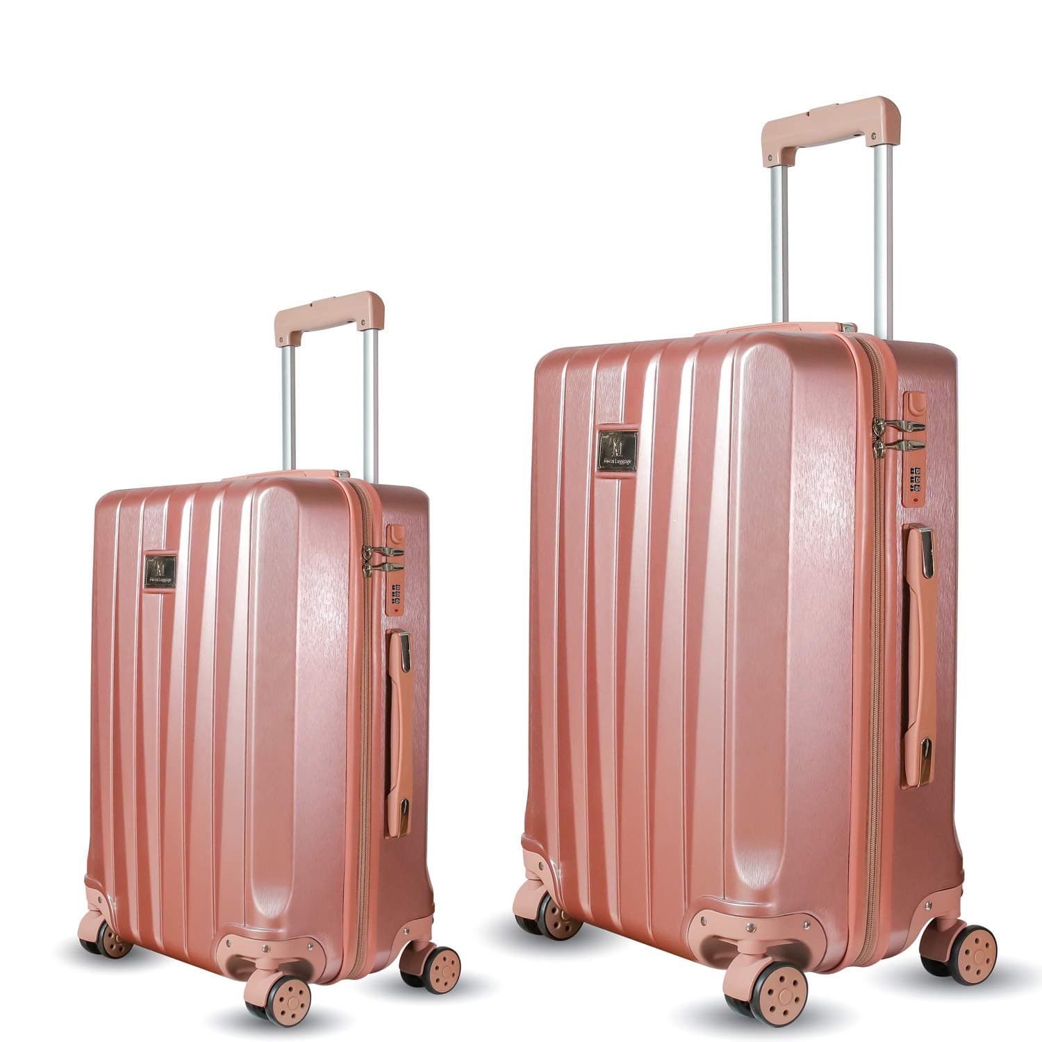 ZM Luggage Sets Hardside Spinner Suitcase PC ABS Built-in Anti-Theft Lock 22in 26in (Rose Gold)