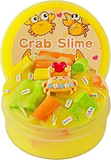 Crab Yellow Foam Chunks Slime - Stretchy & Non-Sticky Crunchy Slime Party Favors for Kids, Sensory Toys, Gift for Girls & Boys