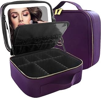 MOMIRA Makeup Box with Mirror, Cosmetics Storage Box, Cosmetics Box, Makeup Case, With Adjustable Dividers, 3 Color Adjustable LED Lights, Makeup Brush Case, Handheld, Large Capacity, Freestanding,