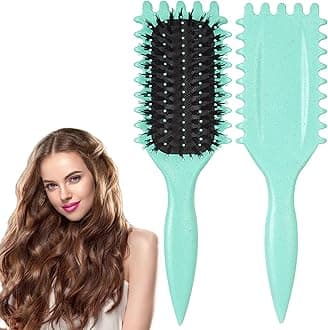 Curl Defining Brush, Green - Hair Brush for Combing and Shaping Men's and Women's Curls to Reduce Pulling, Nylon Bristles, Oblong, Flexible, Curl Enhancing, Unisex, 1 Count
