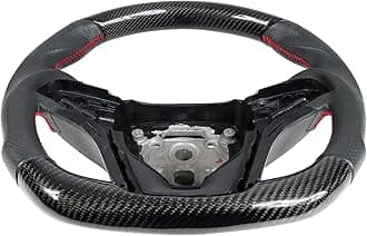 IKON MOTORSPORTS, Steering Wheel Compatible With 2012-2015 Chevy Camaro, Black Carbon Fiber & Perforated Leather Steering Wheel Brushed Kit With Red Stitching