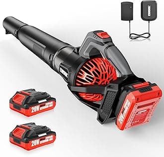 EWORK Cordless Leaf Blower with Battery and Charger 550 CFM Lightweight Electric Blower, 20V 3-Speed Modes, Powerful Blower for Lawn Care, Garden, Red