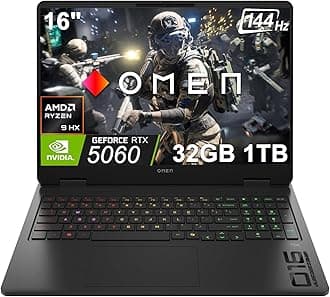 HP OMEN 16 Slim Gaming Laptop (NVIDIA RTX 5060 8GB, AMD Ryzen 9 8940HX (> Intel Ultra 7 255H)), 32GB DDR5 RAM, 1TB SSD, FHD+ 144Hz Display, 4-Zone RGB Backlit KB, IR Webcam, Wi-Fi, Win 11 Home