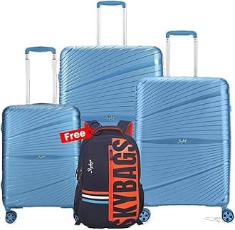 SkybagsSet of 3 (Cabin+ Medium+Large) Hard Suitcase (55+66+77 cm) | Luggage with 8 Spinner Wheels,Ultra Light Weight,Trending Colour Trolley Bags with 5 Years International Warranty, DARK BLUE,