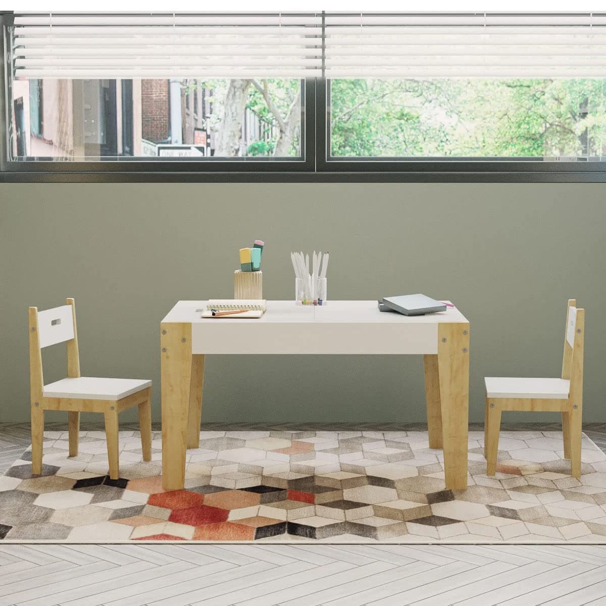 DecorNation Engineered Wood Dora Kids Play/Study Table With Chairs- Study, Children Activity Table For Playing, Drawing, Reading, Art Playroom (White), 11 Centimeters