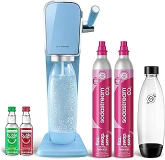 SodaStream - ART Sparkling Water Maker | VALUE BUNDLE | CQC CO2 system | Includes 2x CO2 Cylinders, 2x 32 Fl Oz Dishwasher Safe Bottles, 2x Bubly Flavor Drops | Combine with Pepsi Flavors | Misty Blue