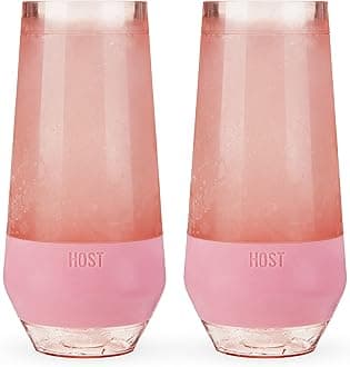 HOST Champagne Freeze Double-Walled Stemless Wine Glasses Freezer Cooling Cups with Active Cooling Gel and Insulated Silicone Grip, 9 Oz Plastic Tumblers, Blush Tint, Set of 2