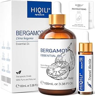 HIQILI Bergamot Essential Oil for Diffuser, Skin, Hair, DIY, 100% Pure & Natural - 3.38 Fl Oz (100 mL)