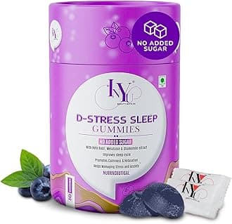 INYU D-Stress Melatonin 5mg Sleep Gummies — 30 Days Pack | No Added Sugar | With Holy Basil & Chamomile for muscle relaxation | Natural Non-habit forming | Stress & Sleep Support | Blueberry Flavor | for Women & Men
