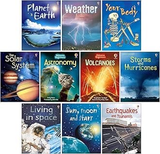Usborne Beginners Science 10 Books Collection Set (Sun, Moon and Stars, Living in Space, Volcanoes, Solar System, Planet Earth, Earthquakes and Tsunamis & MORE!) Paperback – 1 Jan. 2021 Paperback – Big Book, 1 January 2021