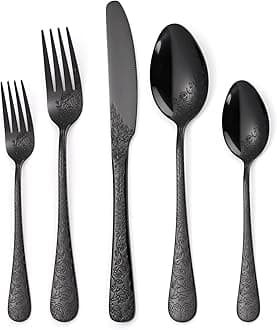 40-Piece Unique Silverware Set,OIULO Embossed Pattern Flatware Set for 8,Stainless Steel Silverware Flatware Cutlery Set,Vintage Fine Utensils Include Knife/Fork/Spoon,Mirror Finished,Dishwasher Safe
