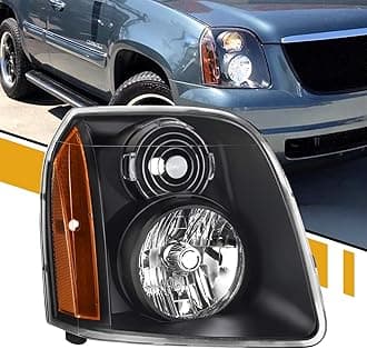 CLERYEE Headlight Assembly Compatible with 2007-2014 GMC Yukon/Yukon XL 1500 2500 [Denali Style], OE-Style Head Lamp Replaces OE#15861026 20969895, Black+Amber, Right Passenger Side