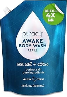 Body Wash Refill, Natural Body Wash, 98.6% Pure Plant Ingredients, Moisturizing Shower Gel for Women Men Kids, Body Soap for Dry Sensitive Skin Gently Scented with Citrus & Sea Salt, 48 Oz