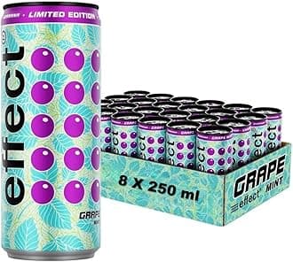 effect Energy Drink | Caffeinated Soft Drink with Vitamin B | Fruity & Fresh | GRAPE MINT Flavour | 250 ml x 8 Cans